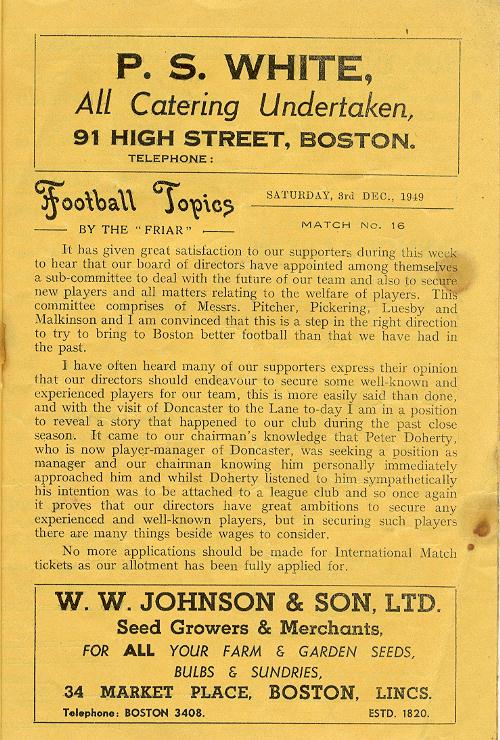 Programme Page 3 - 1949/50