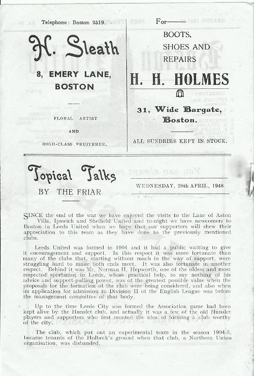 Programme Page 2 - 1947/8