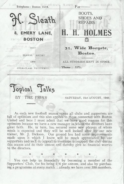 Programme Page 2 - 1948/9